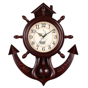 船舵挂钟静音创意地中海摇摆钟表现代客厅卧室儿童房家用石英钟