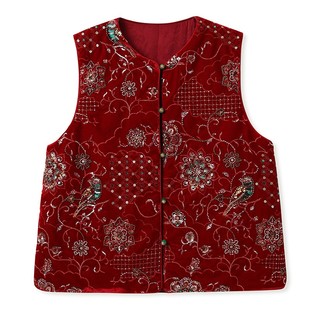 新中式重工亮片钉珠刺绣夹棉金丝绒马甲背心女冬国风加厚坎肩小袄