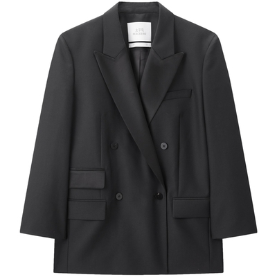 【商场同款】太平鸟戗驳领通勤廓系直筒黑色西装外套女A1BAG1342