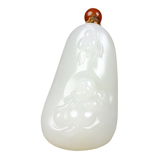 新疆大师李林霏和田玉羊脂白玉油润细料笑佛弥勒佛挂件 重23.67克