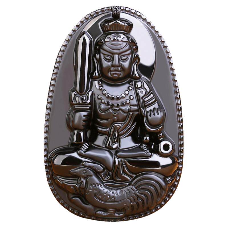 天然黑曜石吊坠不动明王守护神