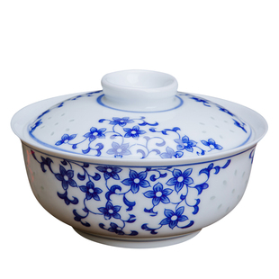 釉下彩汤碗盖盘菜碗泡面碗青花玲珑带盖碗盘中式景德镇陶瓷餐具