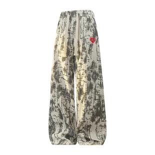 查尔斯桃心撞色高街休闲裤男加绒保暖冬季爱心刺绣直筒垂感长裤子