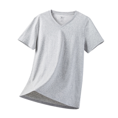 七匹狼男士纯棉短袖T恤V领白色夏季薄款全棉吸汗透气老头衫鸡心领