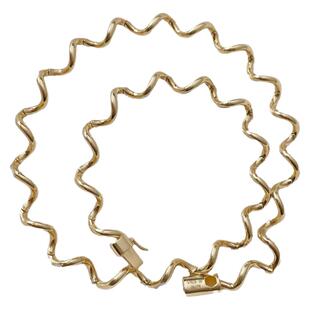 太府珠宝18K金意大利INS风项链高级简约弹簧项链宽版中古风素金链