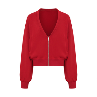 CNLEEWEI2025秋季新款红色休闲深V领背心卫衣卫裤套装