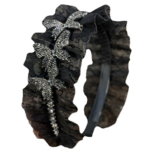 2025春夏新款时尚简约发箍网纱气质蝴蝶透纱宽边高颅顶带齿头箍女