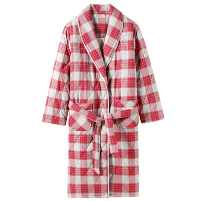 美标中长款三层夹棉睡袍女睡衣