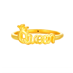 米勒珠宝3D硬金黄金女王皇冠小戒指女款 足金999金戒指简约送女友