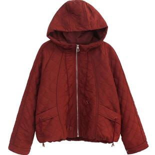 绿素棉 复古O型菱格夹棉连帽棉衣女立体裁剪视觉显瘦宽松大版棉服