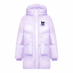 波司登羽绒服女童年爆款时尚库洛米联名卡通印花中长连帽外套