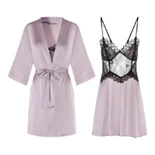 2025新款真丝睡衣女款高级性感蕾丝吊带睡裙睡袍带胸垫睡袍礼盒装