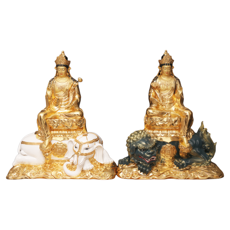 黄铜文殊菩萨普贤菩萨坐像工艺品