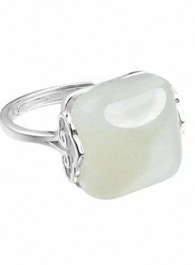 复古祥云如意戒指女中国民族古风开口可调节仿和田玉指环饰品