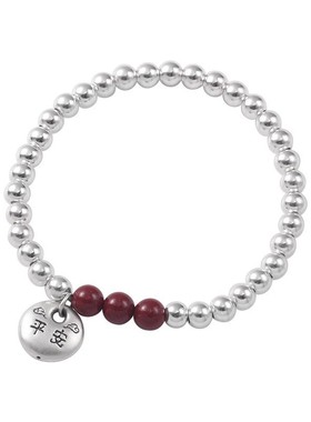 925通体纯银平安锁朱砂圆珠手链