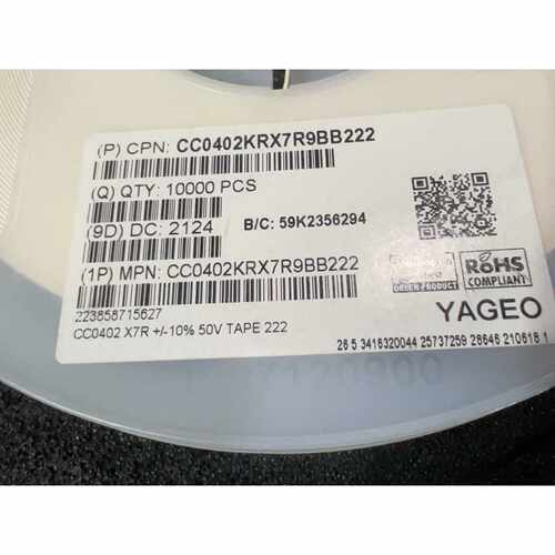 【议价-可维修】国巨YAGEO CC0402KRX7R9BB222 贴片陶瓷 全新/均