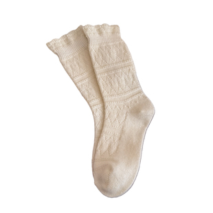 花边羊毛袜子女中筒袜日系镂空针织冬季保暖配短靴勃肯鞋堆堆长袜