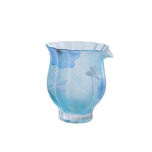 心缘堂琉璃蓝粉莲花公道杯手工加厚高档防烫手创意日式公道分茶器