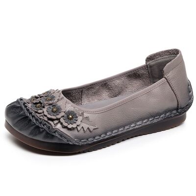 防滑一脚蹬牛皮单鞋浅口民族风