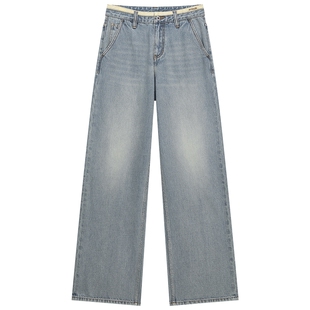 【新品】OCHIRLY欧时力 撞色双腰头开骨工艺直筒牛仔裤复古2026春