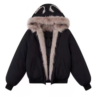 2025秋冬新款麂皮绒猫耳座山雕clesnfit加厚棉衣高级感棉服外套女