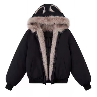 麂皮绒猫耳高级感座山雕加厚棉衣