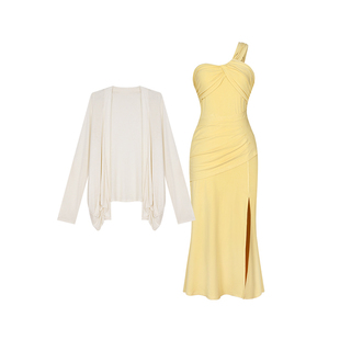 安妮不火 设计感开叉针织连衣裙女2025夏季新款微胖大码抹胸裙子