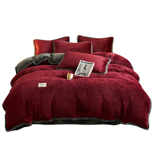 加厚牛奶绒四件套新款珊瑚绒冬季加绒被套床单式法兰绒床上三件套