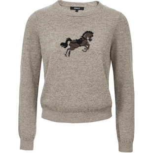 ONLY2026春季新款马年绵羊毛罗纹圆领长袖小马舒适亲肤针织衫毛衣