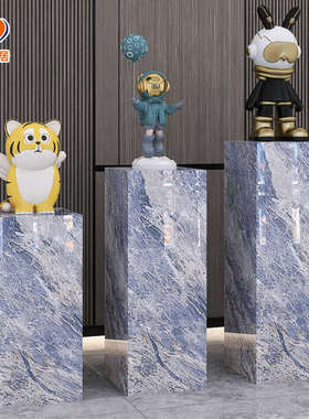 新疆包邮大理石摆件底座展示摆台玄关装饰品石墩立柱岩板花架子客