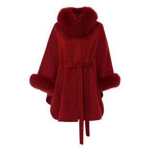 DPLAY2025冬季新款红色双面呢100羊毛大衣时尚斗篷毛呢外套