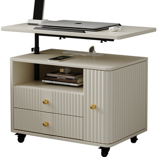 可移动升降床头柜创意卧室奶油风置物架多功能电脑桌收纳柜床边柜