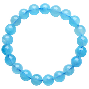 冰种海蓝宝石高级感女款手链蓝色水晶单圈手串三月生辰石一物一图