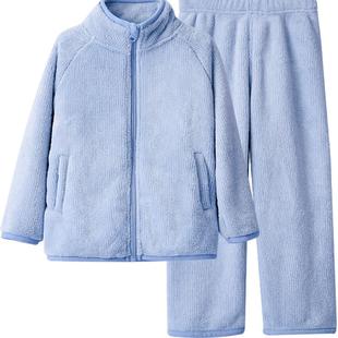 红豆儿童法兰绒家居服远红外保暖男童女童珊瑚绒睡衣外穿运动套装