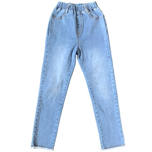 女童弹力牛仔裤2026春装中大童韩版纯色百搭长裤女孩休闲铅笔裤潮