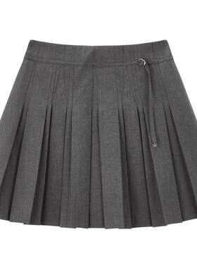 太平鸟女装夏季高腰简约宽松型A字裙灰色百褶短裙A1GEF213Q