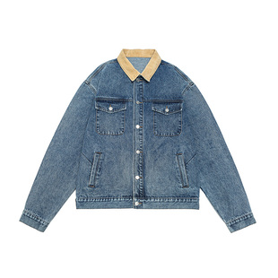 GOGOSOON翻领巴恩风猎装牛仔外套男2026新款春秋复古工装短款夹克