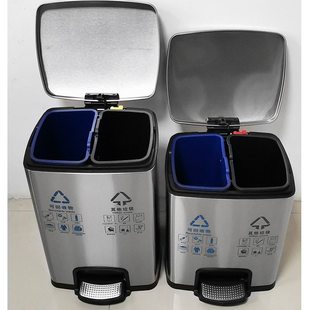 不锈钢15L20升干湿垃圾分类商单位厨房办公室家用垃圾桶脚踏酒店