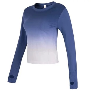 高级感运动上衣女渐变色时尚穿搭跑步长袖专业紧身显瘦瑜伽服秋冬