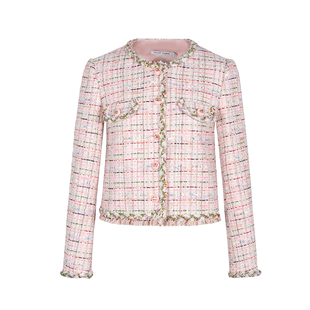 郁香菲小香风外套女气质优雅春季时尚钉珠织带圆领单排扣短款上衣