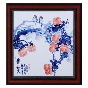 瓷板画事事如意中式客厅餐厅玄关背景墙装饰画挂画壁画有框景德镇