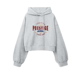 真维斯灰色卫衣女款2026新款春秋季美式短款宽松慵懒连帽外套上衣