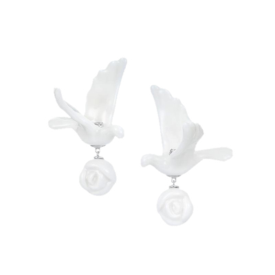 YVMIN尤目陶瓷鸽子与玫瑰耳钉