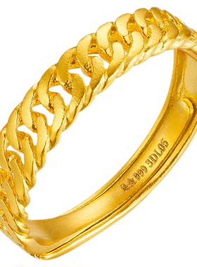 金至尊黄金情侣对戒2026新款 足金999时尚活口食指戒古巴链金戒指