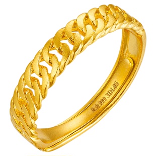 金至尊黄金情侣对戒2026新款 足金999时尚活口食指戒古巴链金戒指