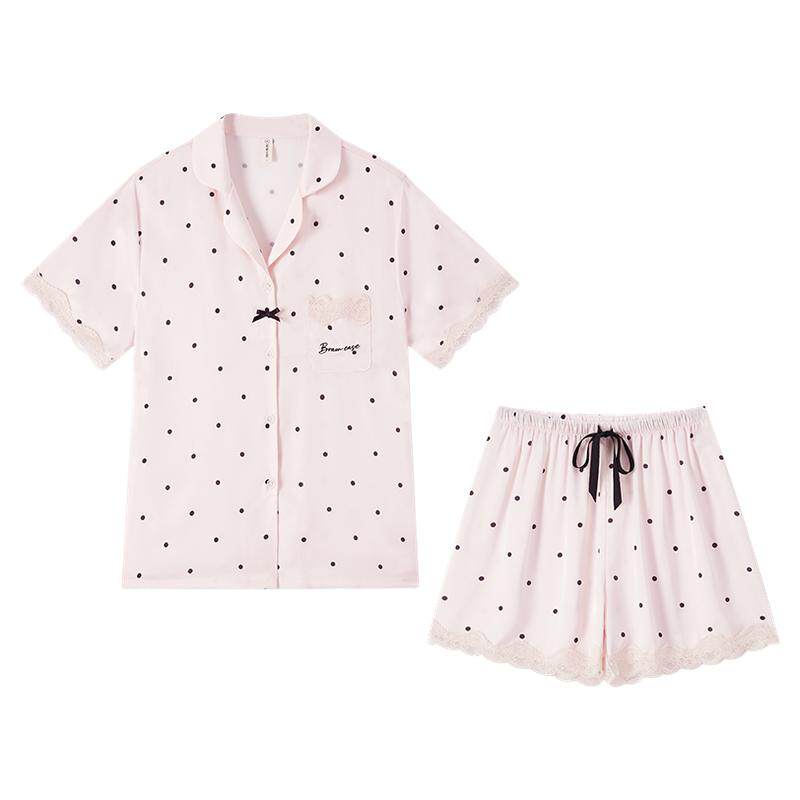 冰丝睡衣女夏季带胸垫2026新款丝绸夏短袖短裤蕾丝女士家居服夏天