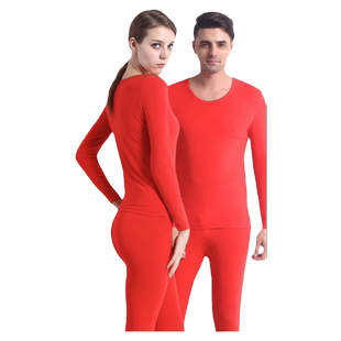 纤丝鸟本命年大红色中国红95%棉薄款秋衣秋裤保暖内衣男女款吉庆