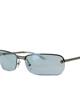 何丹彤同款太阳眼镜男女中古风墨镜浅蓝色ins欧美超轻无框凹造型