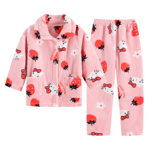 秋冬季女童法兰绒睡衣儿童卡通珊瑚绒套装女孩宝宝冬天薄款家居服