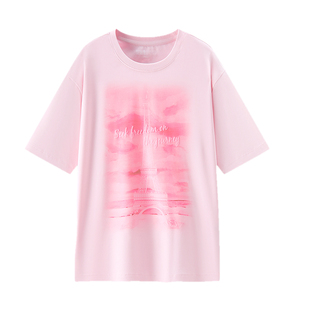 森柔|森马短袖T恤女夏季图案宽松落肩个性小众chic温柔系甜美上衣